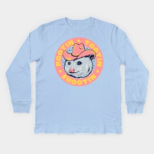 Rootin Tootin Shootin - Cowboy Advice | Poss Possum Opossum | Pink Frame Kids Long Sleeve T-Shirt